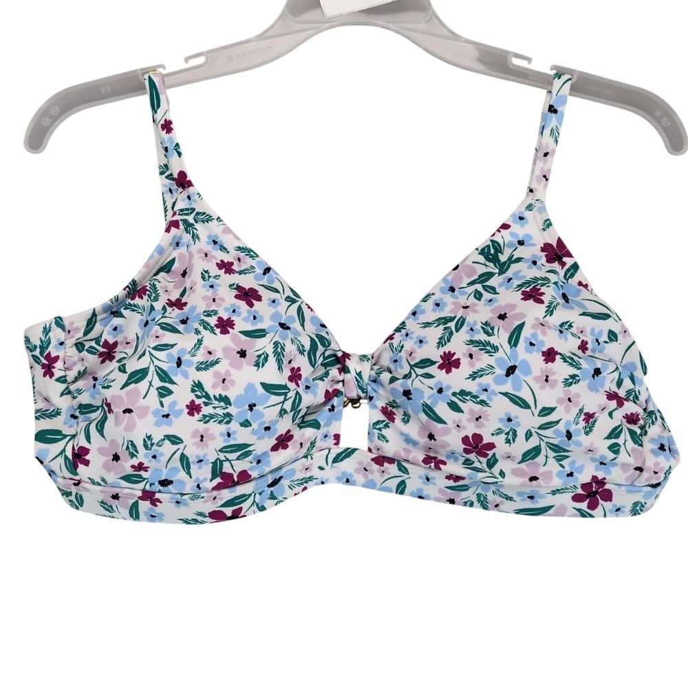 Kona Sol Bikini Top Women's L Floral Padded Bralette Knot Keyhole Front Vacation